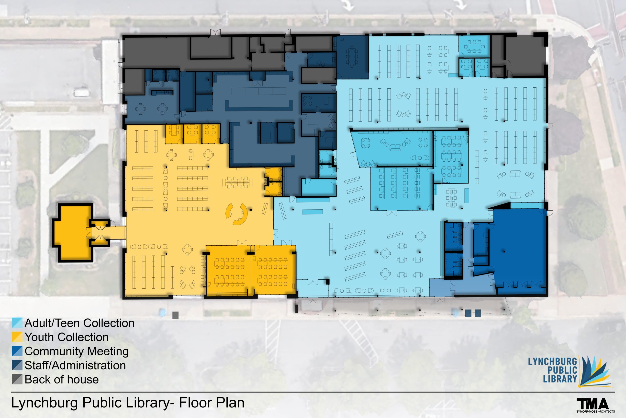 A tentative floor plan of the renovated Lynchburg Public Library. 