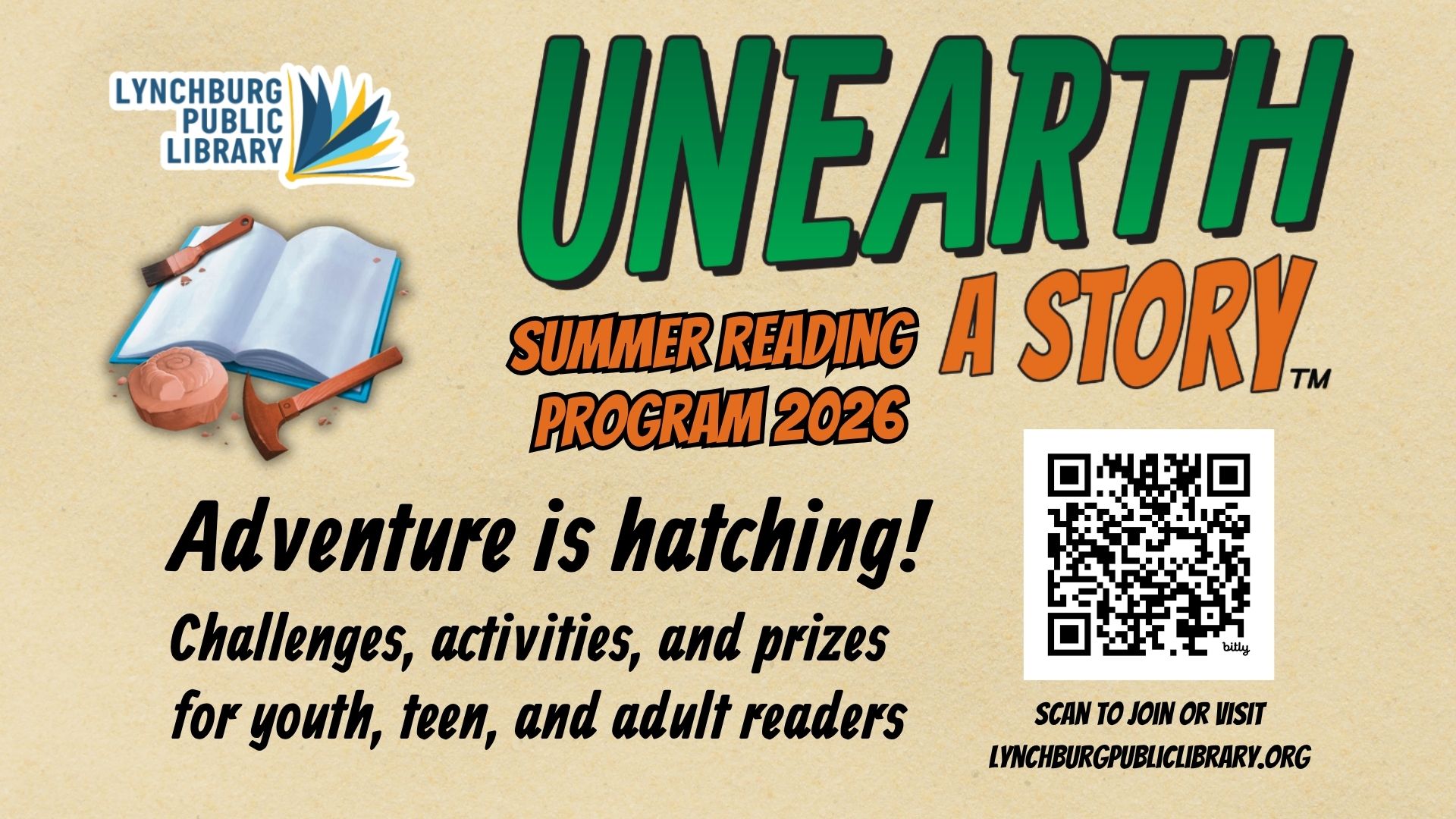 A graphic that says "Unearth A Story: Summer Reading Program 2026"
