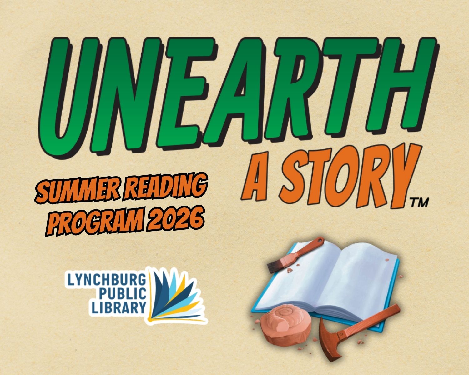Summer Reading Program graphic: "Unearth a story."