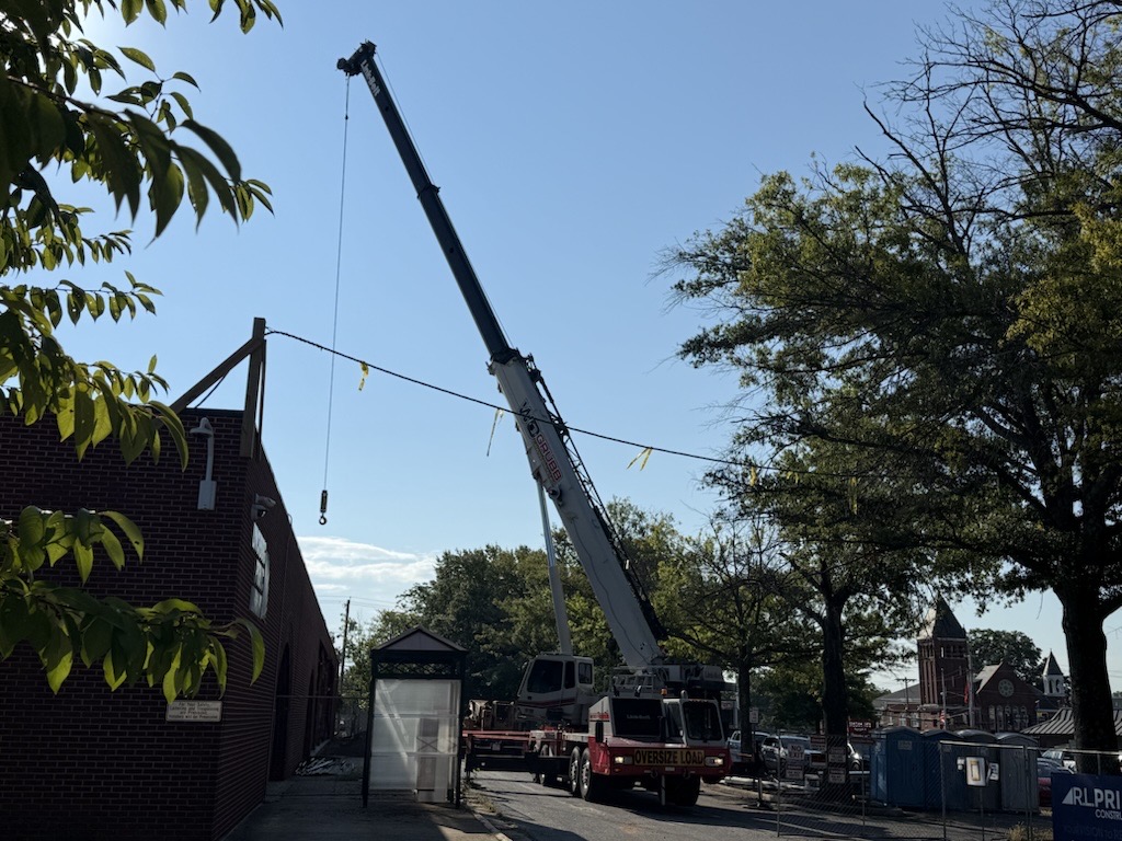 exterior of the library during renovation